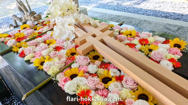 帯広神社で花手水やシマエナガを楽しむ