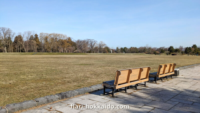 道の駅だて歴史の杜近くの総合公園に広がる広大な芝生